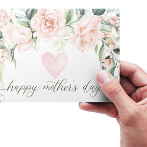 Biglietto stampabile per la festa della mamma con fiori ad acquerello. Elegante biglietto per la festa della mamma con delicate rose dipinte. Download digitale di biglietti d'auguri