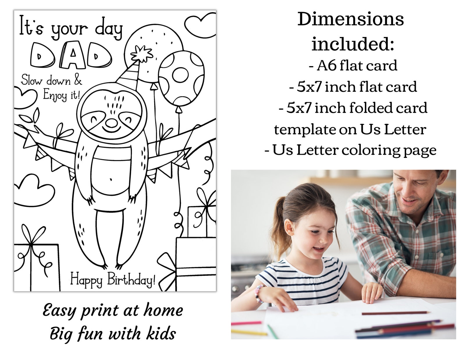 Printable Coloring Birthday Card for Dad. Funny Dad Coloring - Etsy