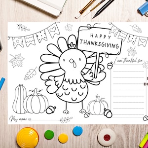 Kids Coloring Placemat for Thanksgiving Dinner. Printable Thanksgiving Placemat for kids.  Kids Thanksgiving Activity Page Instant download