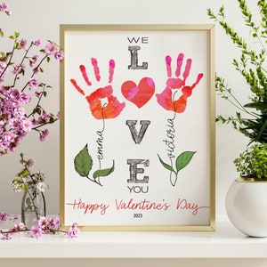 Personalized Valentines handprint Gift from kids. Printable Classroom Valentines handprint art. DIY Valentine's Day kids crafts for mom