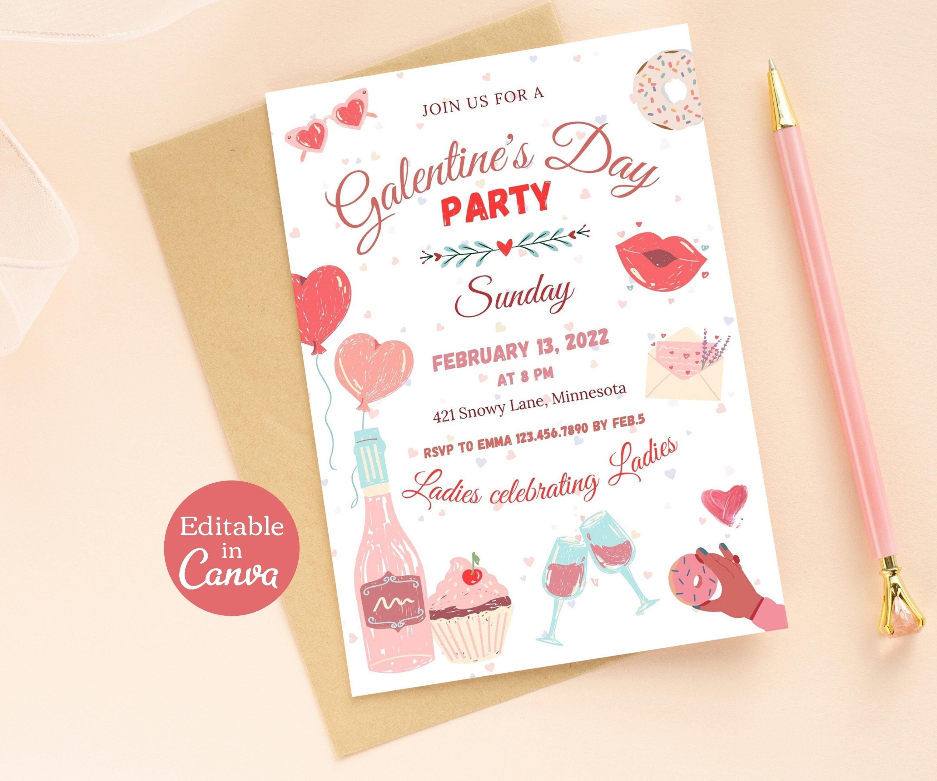 Editable Galentine's Day Party Invitation. Editable Canva Etsy