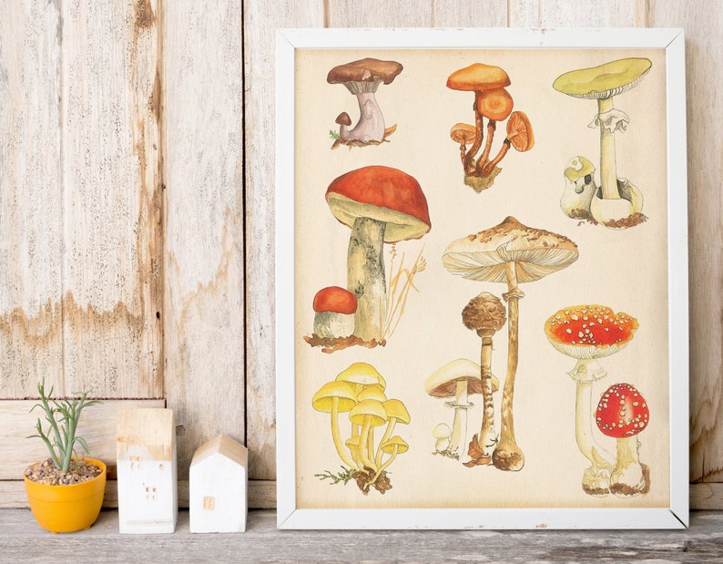 6 Printable Vintage Cottagecore Decor With Mushrooms Fruits | Etsy