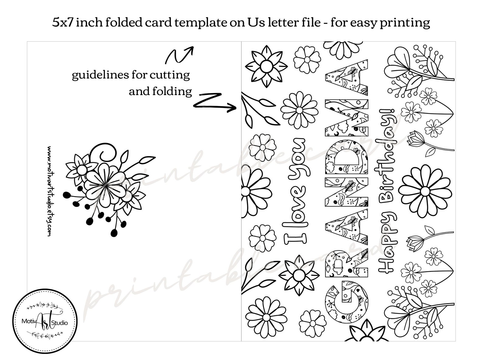 Printable Coloring Birthday Card for Grandma. Grandmother Birthday Card