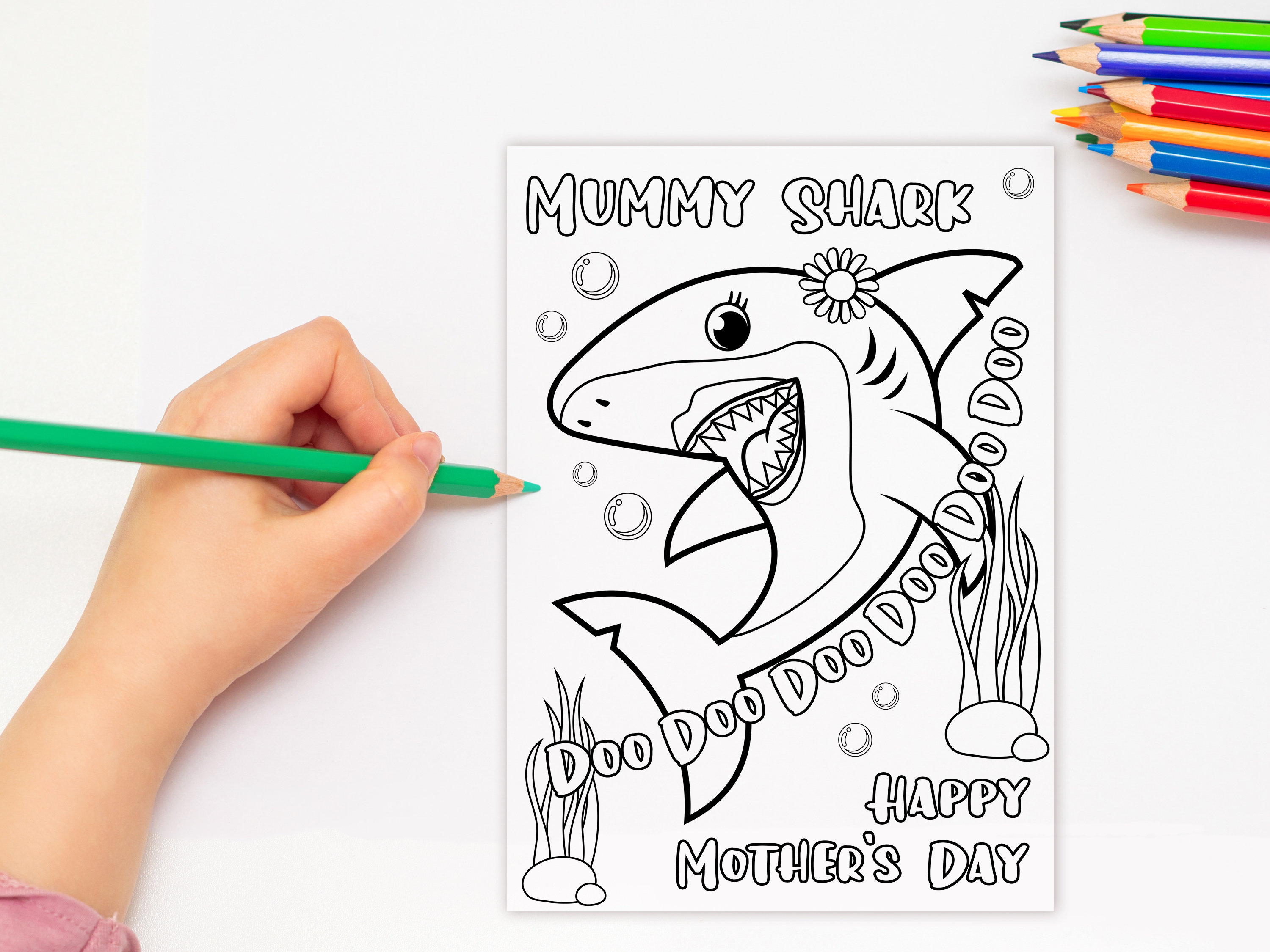 Mummy Shark Printable Mother's Day Coloring Card for Kids. - Etsy