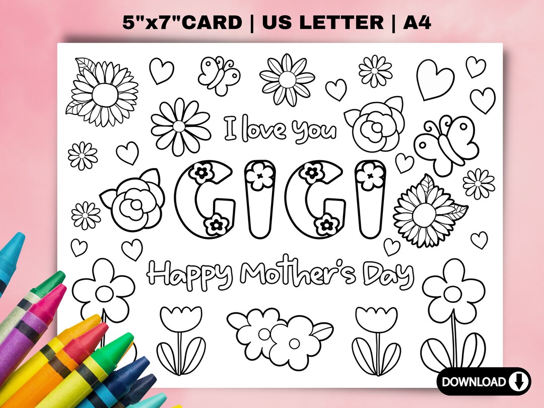 Gigi Mothers Day Coloring Card, Gift From Grandkids. Mothers Day DIY ...