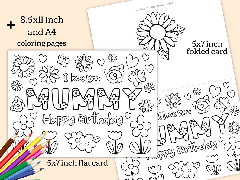 Printable Birthday Coloring Card for Mom. Happy Birthday Mummy - Etsy