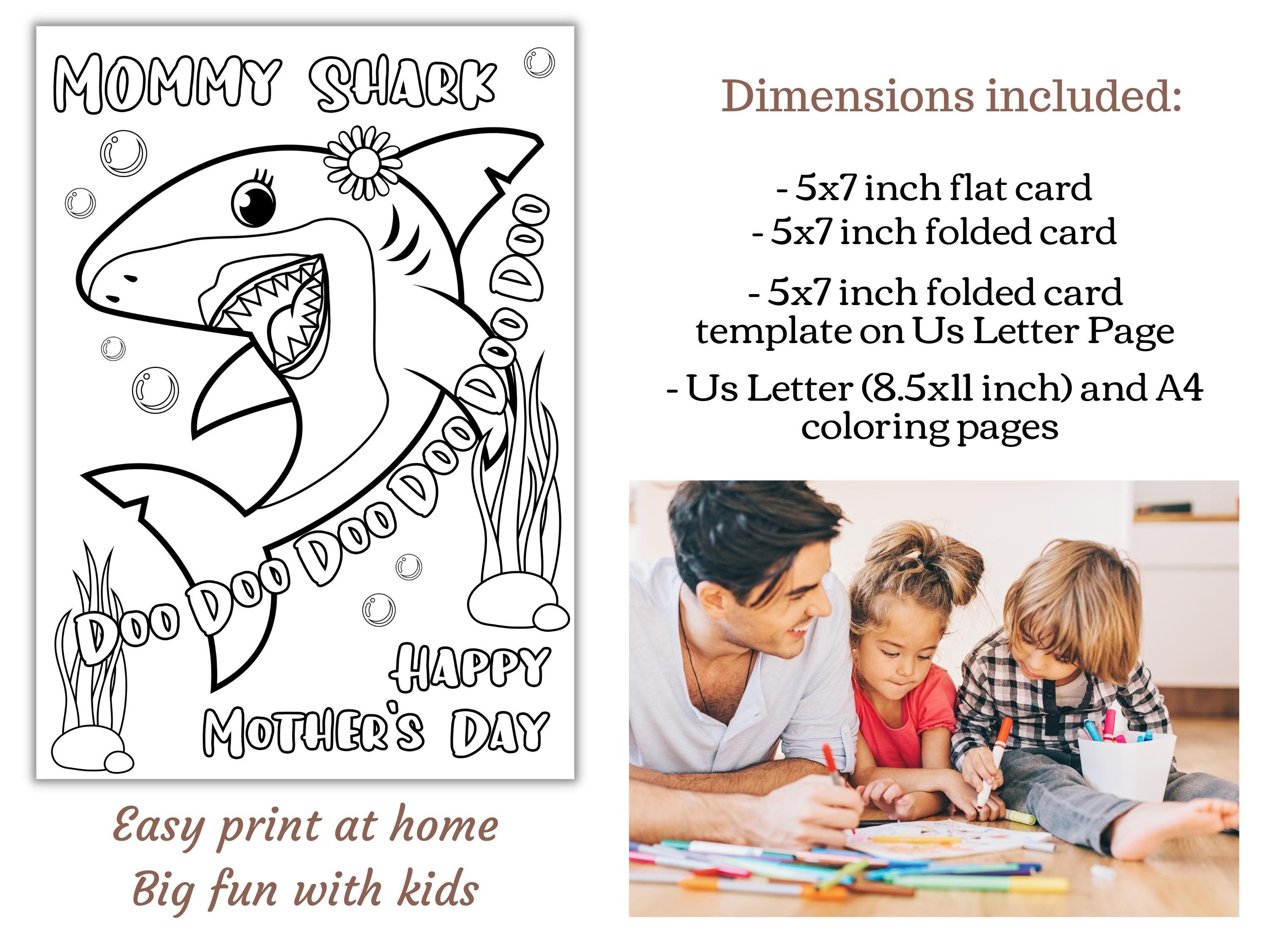 Mommy Shark Printable Mother's Day Coloring Card for Kids. - Etsy