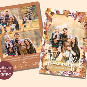 Bearbeitbare Thanksgiving-Fotokartenvorlage. Dankbare Fotokarte Canva Vorlage. Thanksgiving druckbare Fotokarte digitaler Download