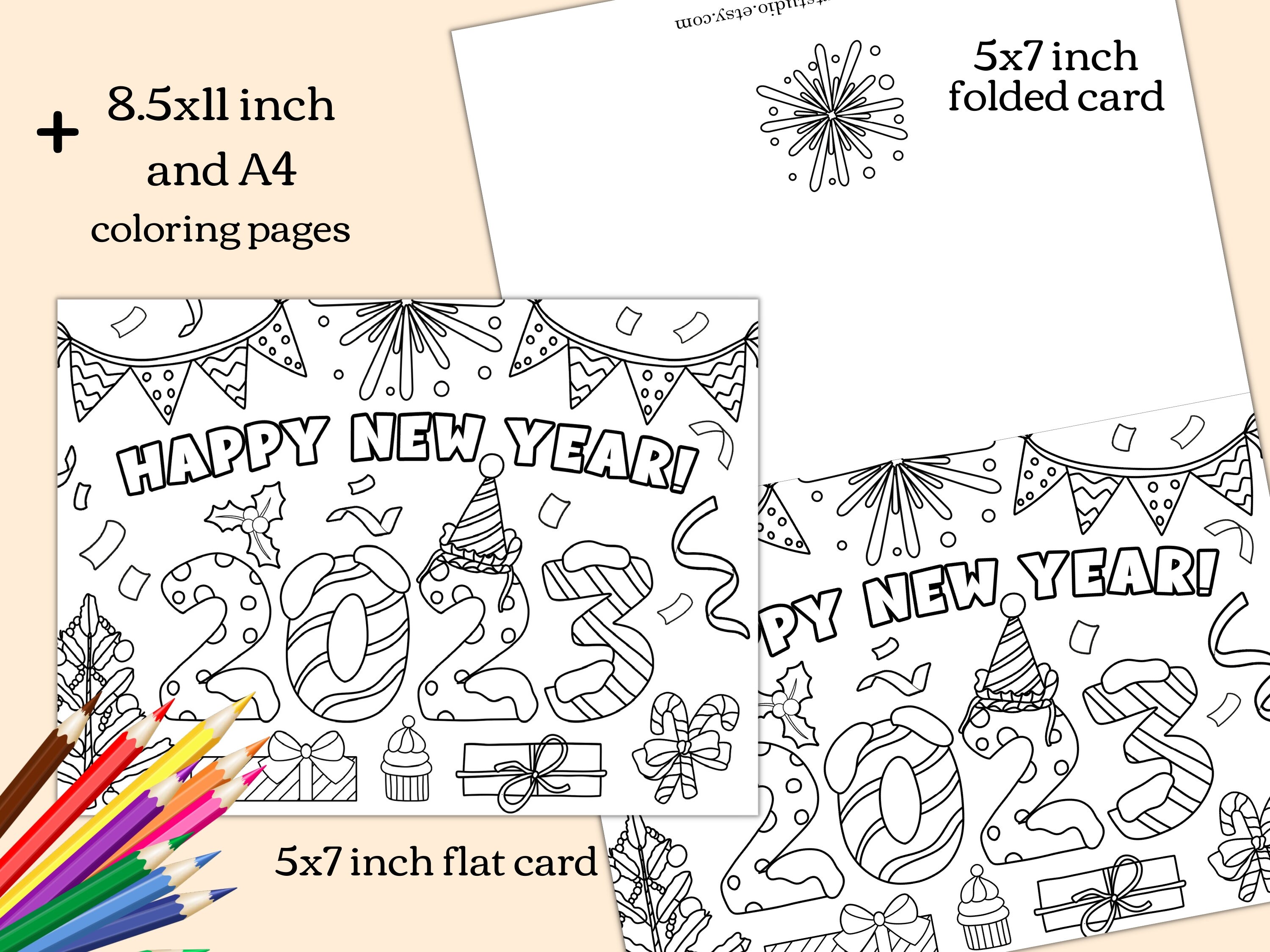 Printable Happy New Year Coloring Card for Kids. New - Etsy