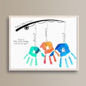 Gepersonaliseerd Vaderdag-handafdrukcadeau van kinderen. Afdrukbare handafdruk DIY-cadeau voor vader, vader, opa. Digitale download voor vissen vader cadeau