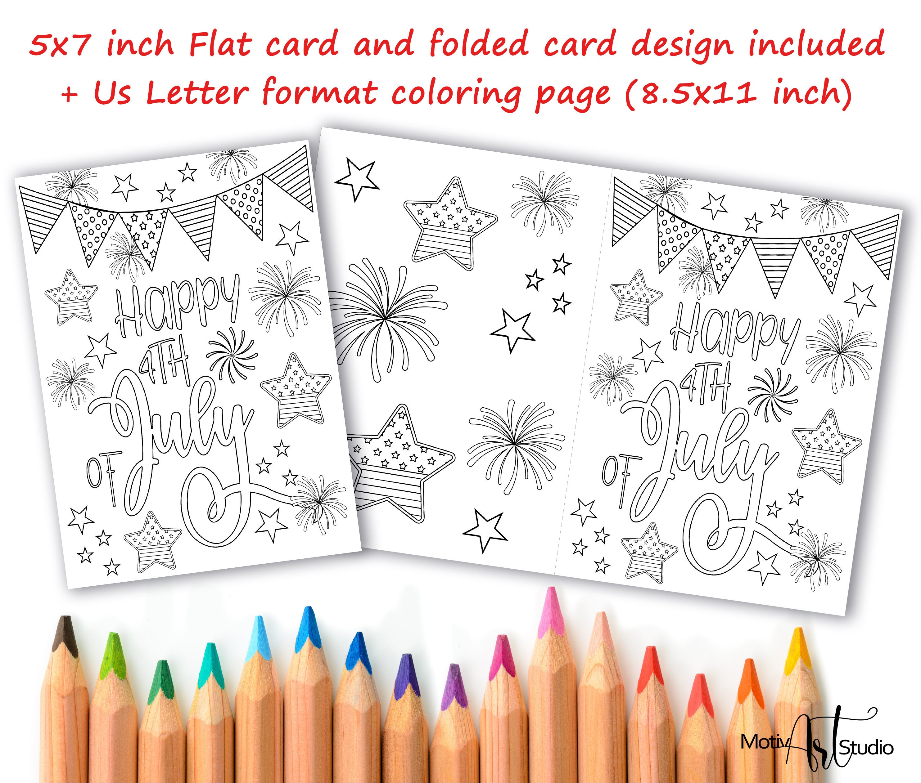 Happy 4th of July Coloring Card and Coloring page for kids. | Etsy