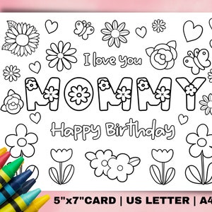 Printable Birthday coloring Card for Mom. Happy Birthday Mommy printable card. Kids craft for Mom. Mom gift from kids digital download