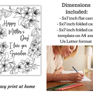 Color Your Own Mother's Day Card for Grandma. Printable Mothers Day ...