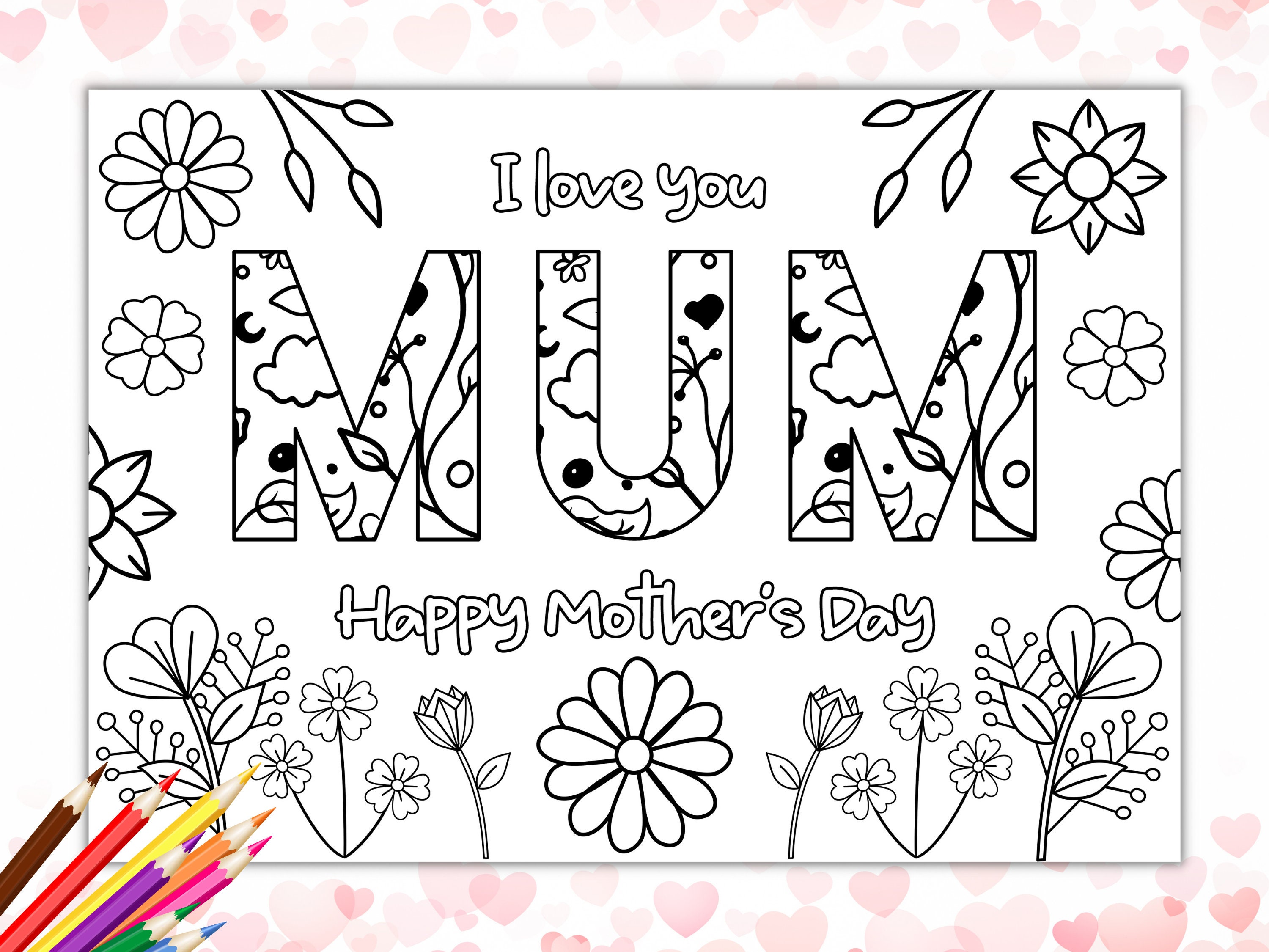 Printable Mothers Day Coloring Card for Kids. Mothers Day DIY - Etsy