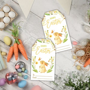 3 Printable Easter gift tags with Cute Easter Bunny, Easter Eggs and Easter wreath. Digital Download Easter Basket Tags. Easter favor tags image 8