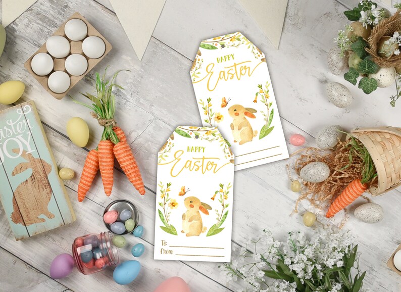 3 Printable Easter gift tags with Cute Easter Bunny, Easter Eggs and Easter wreath. Digital Download Easter Basket Tags. Easter favor tags image 8