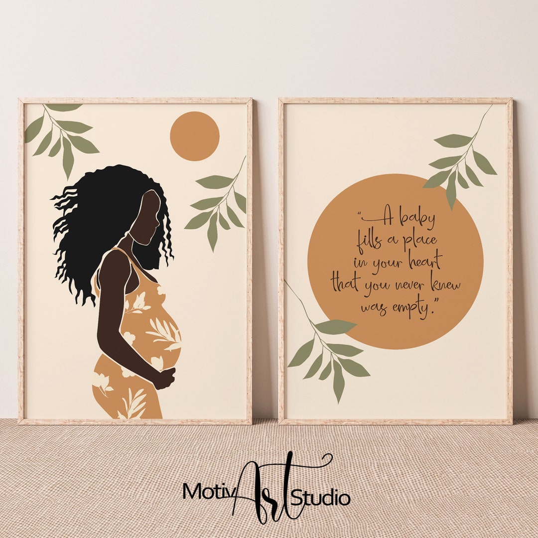 Black Pregnant Woman Wall Art and Motherhood Quote. Mom to Be Gift ...