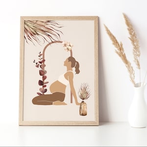 Wydrukowana sztuka ścienna Joga w ciąży. Prezent dla mamy w ciąży. Prezent dla przyszłej mamy na dzień matki. Wydruk sztuki macierzyństwa. Boho mama Natychmiastowe pobranie