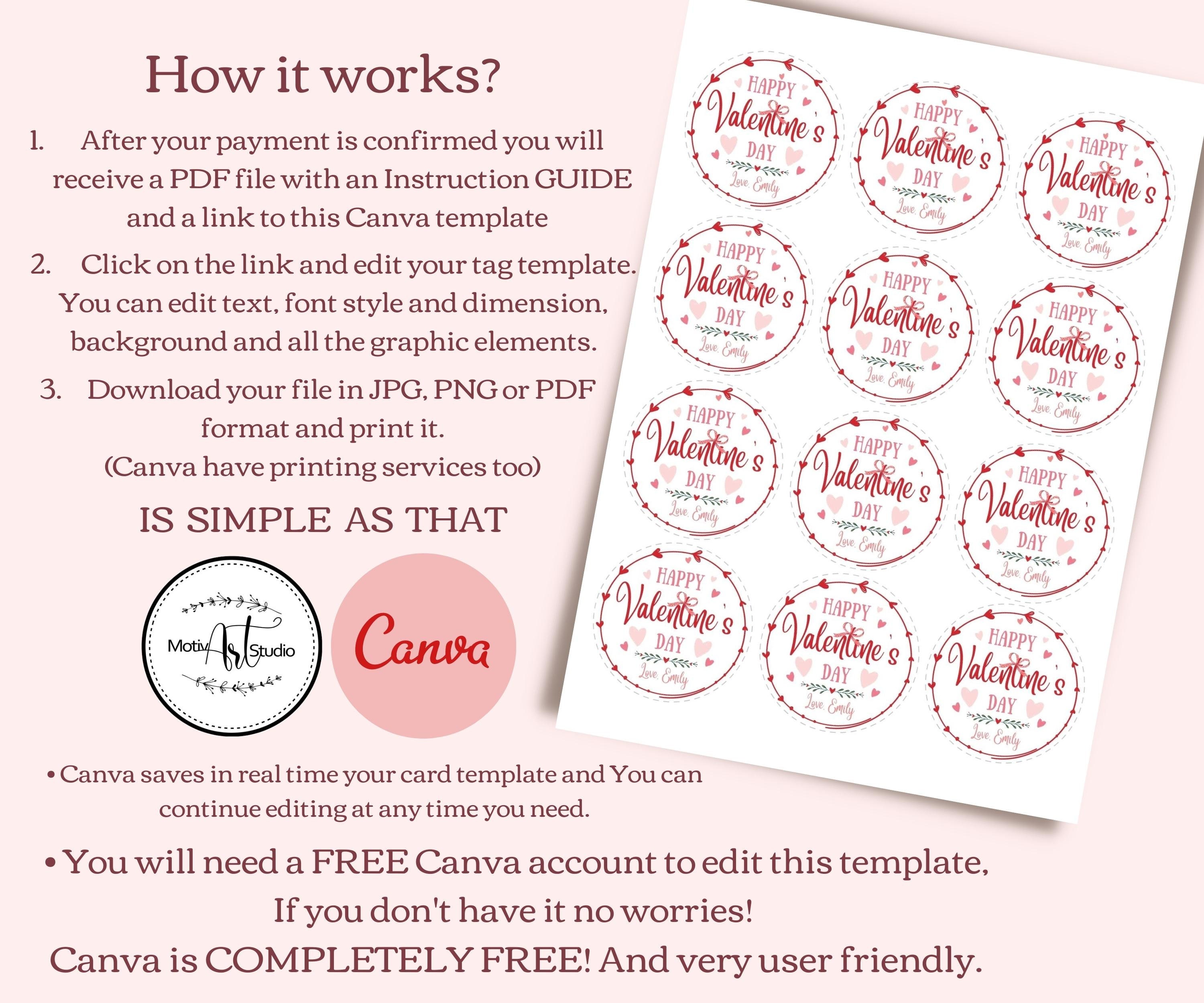 Printable Valentines Gift Tags Template. Editable Valentine - Etsy