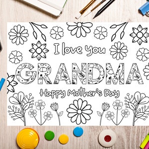 Tarjeta imprimible para colorear del día de la madre de la abuela para niños. Regalo de bricolaje para el día de la madre. Aula de manualidades para abuela. Tarjeta de bricolaje del día de la madre de los niños