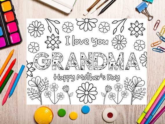 Grandma Printable Mothers Day Coloring Card for Kids. Mothers - Etsy