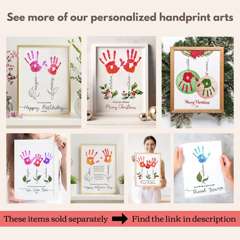 Personalized Christmas Handprint Art Gift from kids. Printable DIY Christmas gifts. Baby first Christmas handprint keepsake. Christmas craft
