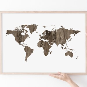 Handgemalte Holzstruktur Weltkarte Druckbare Wandkunst. Neutral Ton Moderne Weltkarte Poster. Abstrakte Weltkarte Wandkunst Scandi Druck