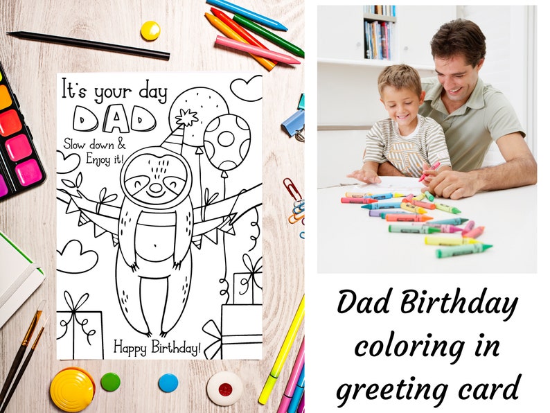Printable Coloring Birthday Card for Dad. Funny Dad Coloring - Etsy