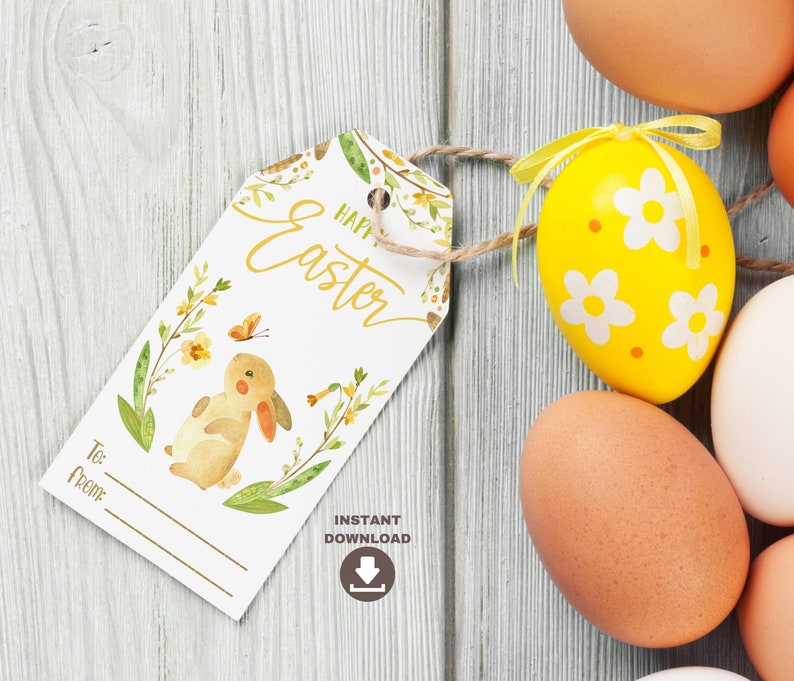 3 Printable Easter gift tags with Cute Easter Bunny, Easter Eggs and Easter wreath. Digital Download Easter Basket Tags. Easter favor tags image 6