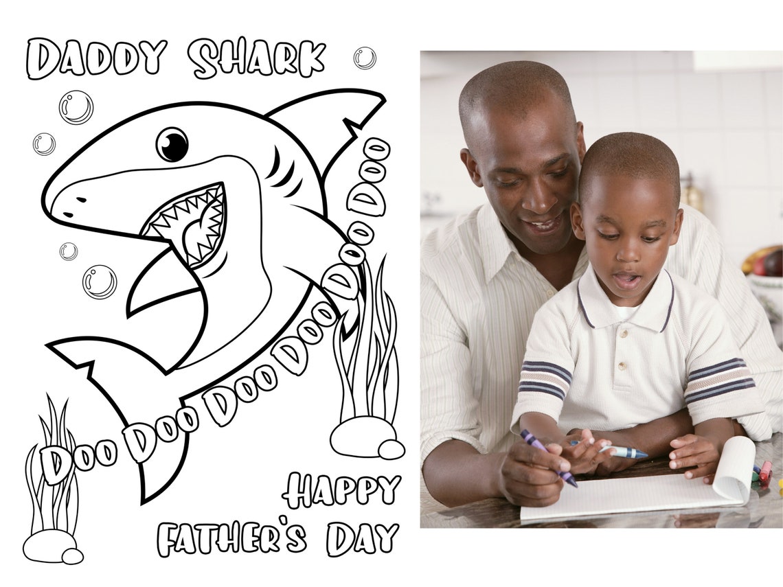 Daddy Shark Printable Father's Day Coloring Card for kids. | Etsy