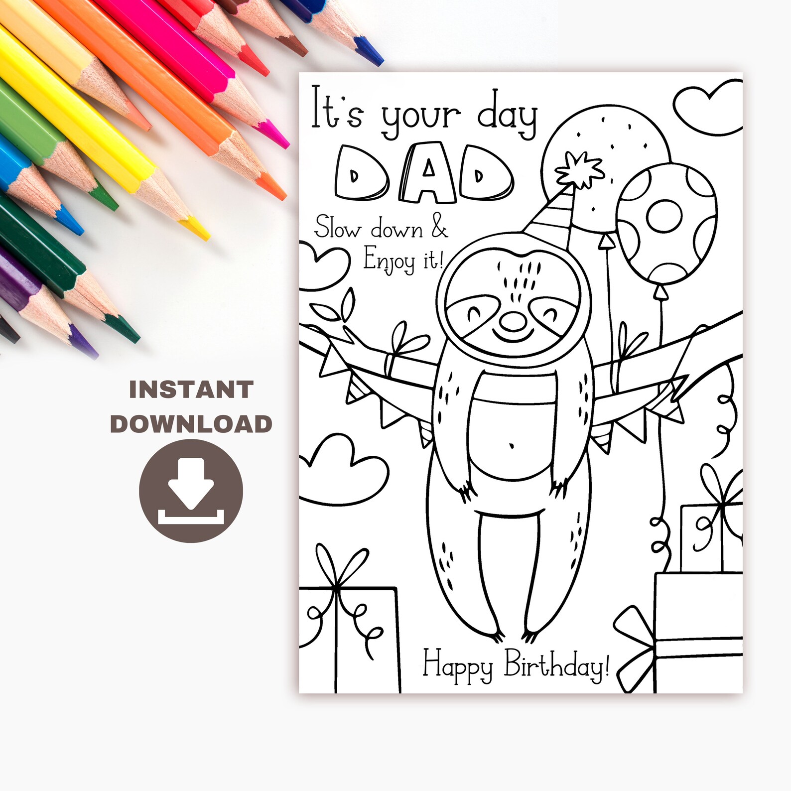 Printable Coloring Birthday Card for Dad. Funny Dad Coloring - Etsy