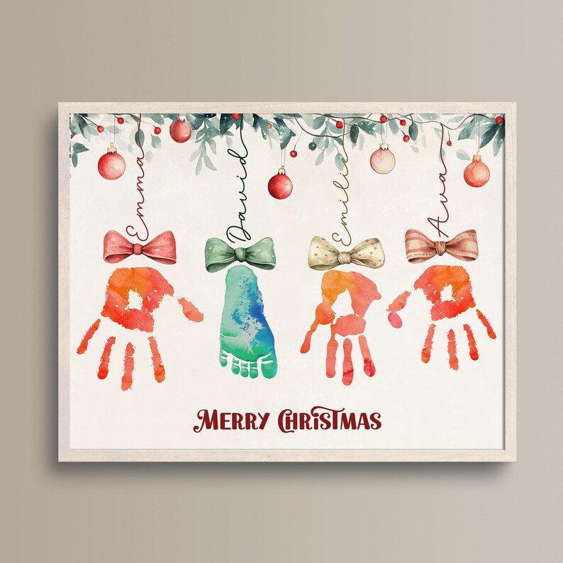 Personalized Christmas Handprint Art Gift from kids. Printable DIY Christmas gift for mom, grandma. Kids Holiday Craft gifts for parents