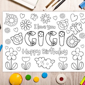 Printable Coloring Birthday Card for Gigi. Instant Download Gift for ...