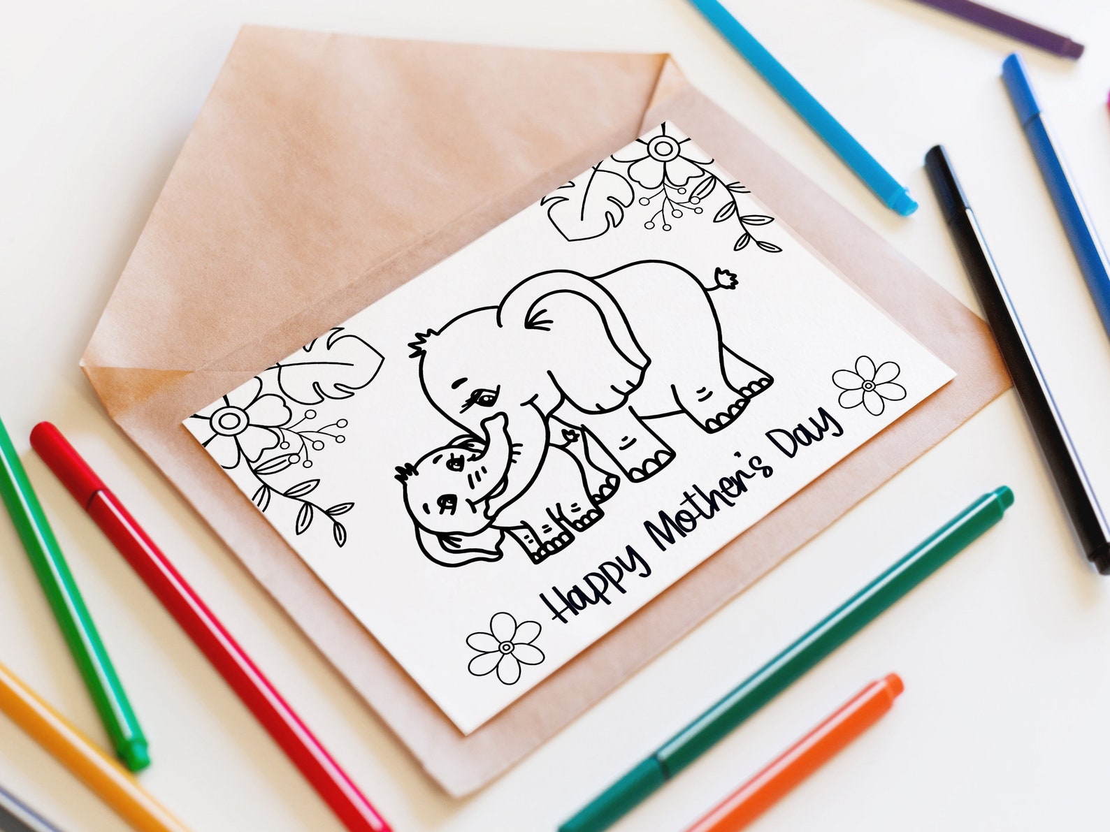 Cute Mothers Day Coloring Card for Kids With Elephant Baby and - Etsy