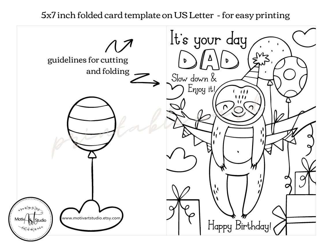 Printable Coloring Birthday Card for Dad. Funny Dad Coloring - Etsy