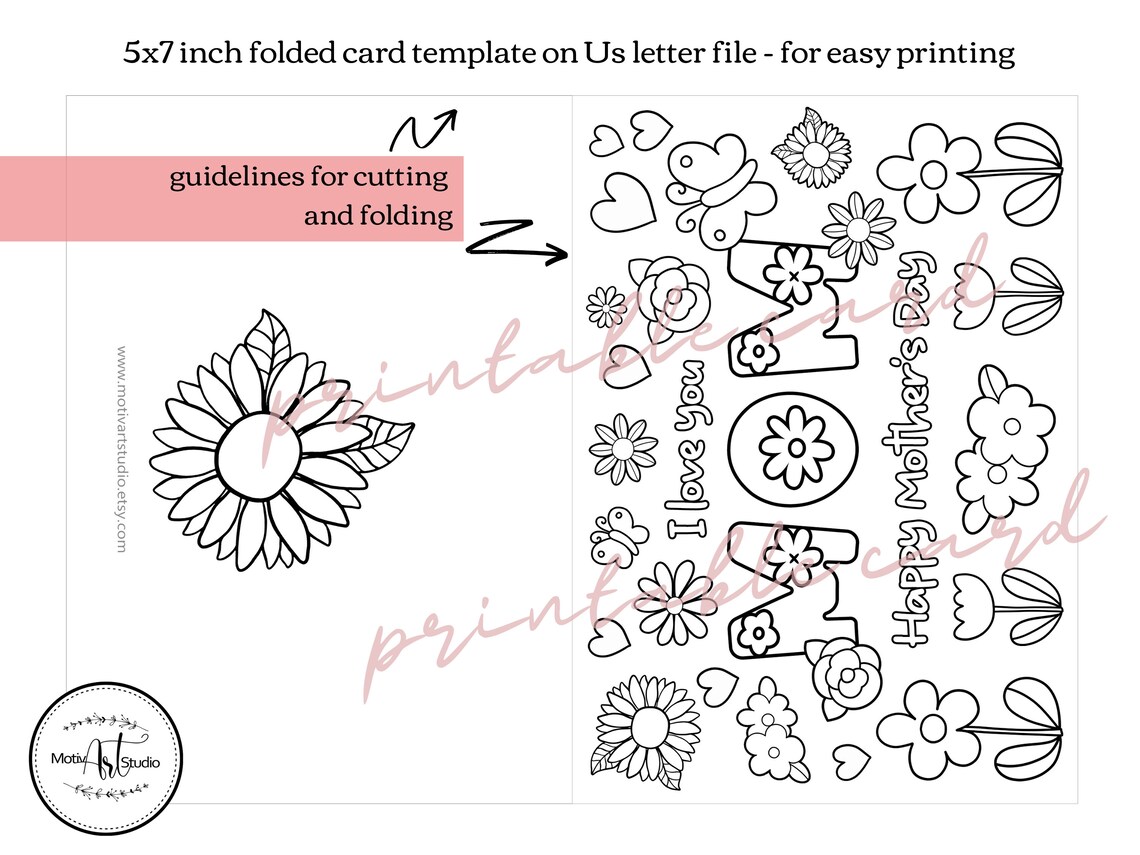 Mothers Day Coloring Card for Kids. Printable DIY Mothers Day Gift ...