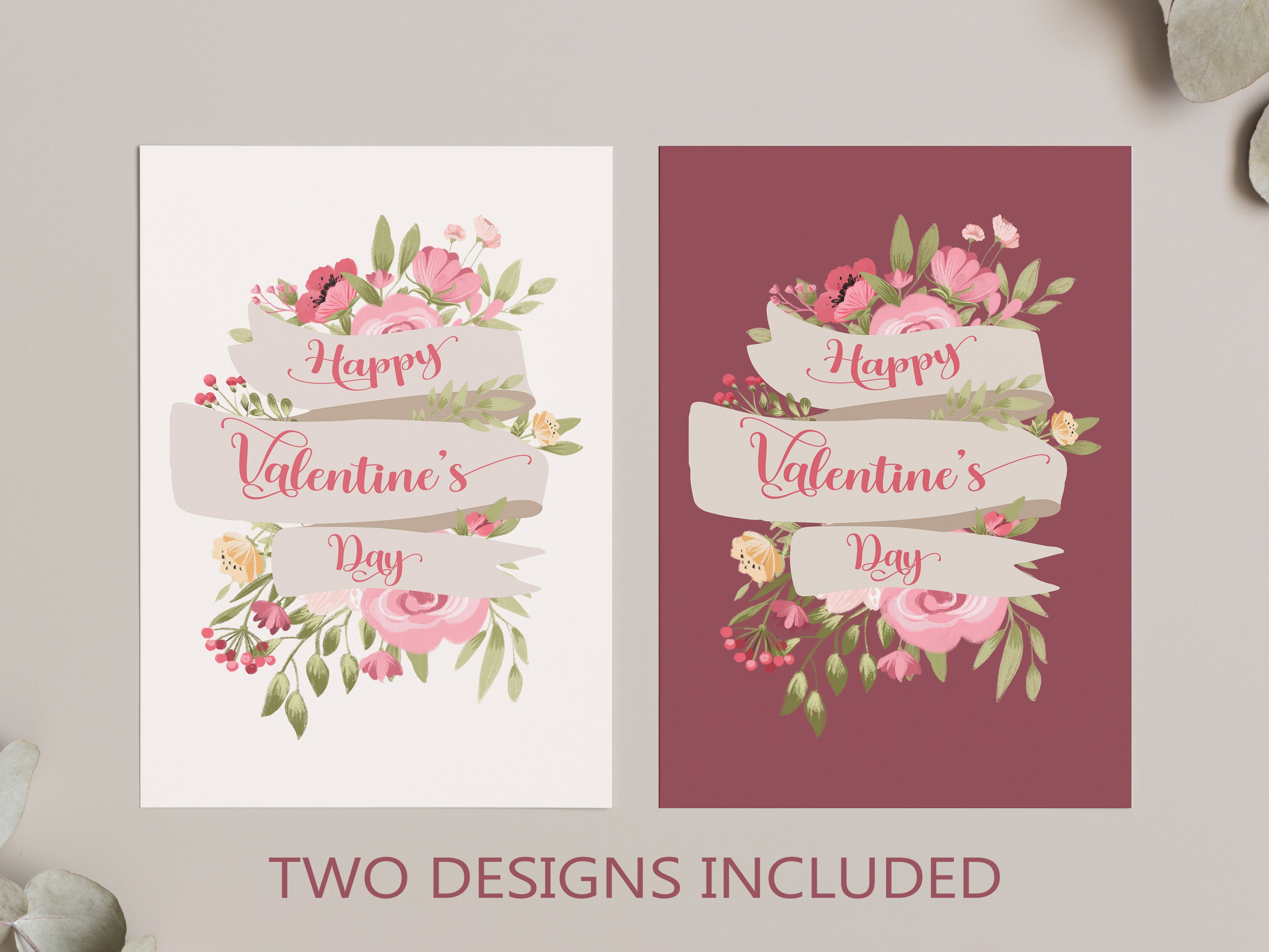 Printable Floral Valentine's Day Cards Digital Download. - Etsy