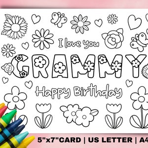 Druckbare Grammy Geburtstagskarte von Enkelkindern zum Ausmalen. Sofort Download Geschenk für Grammy. Oma Geburtstagskarte. Niedliche Geschenke von den Enkelkindern