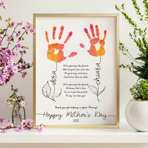 Personalized Mothers Day Handprint Gift from kids. Printable Handprint DIY gift for Mom. Baby handprint Mother's day Keepsake Craft Gift