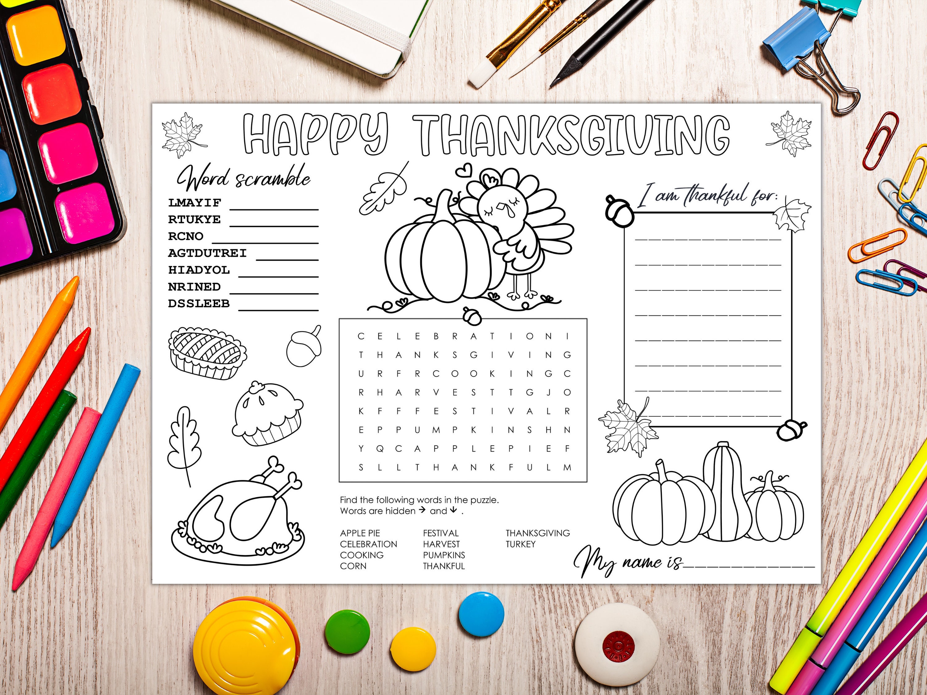 Thanksgiving Kids Coloring Placemats Pack of 5. Printable - Etsy