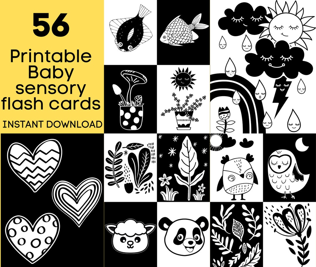 High Contrast Montessori Baby Sensory Flash Cards Set. Black and White ...