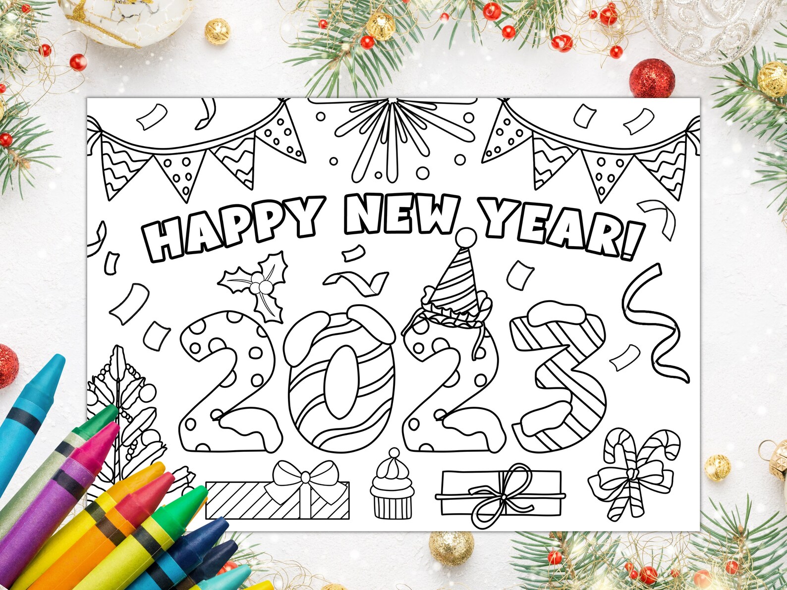 Printable Happy New Year Coloring Card for Kids. New - Etsy