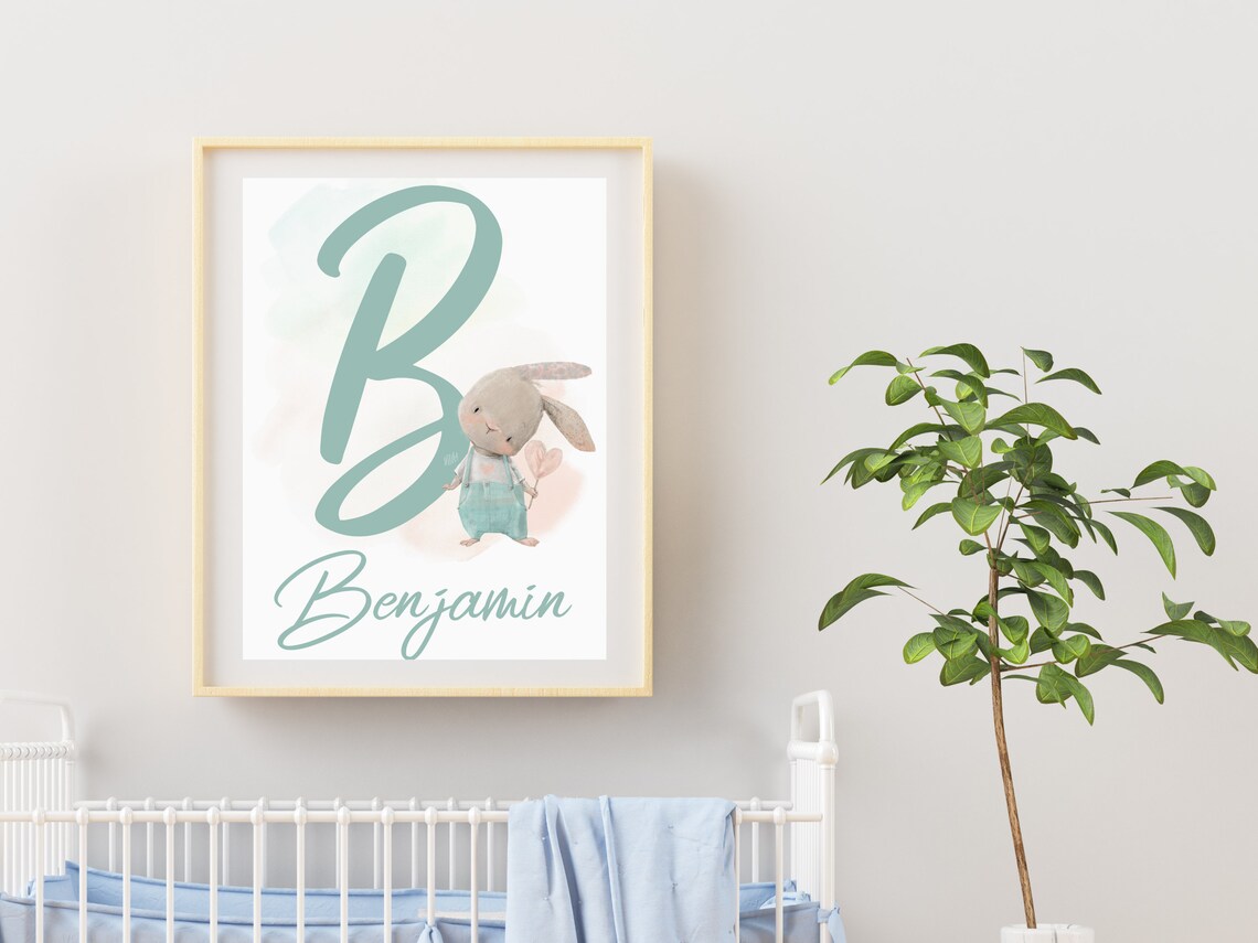 Baby Boy Nursery wall art with initial name and a cute little | Etsy