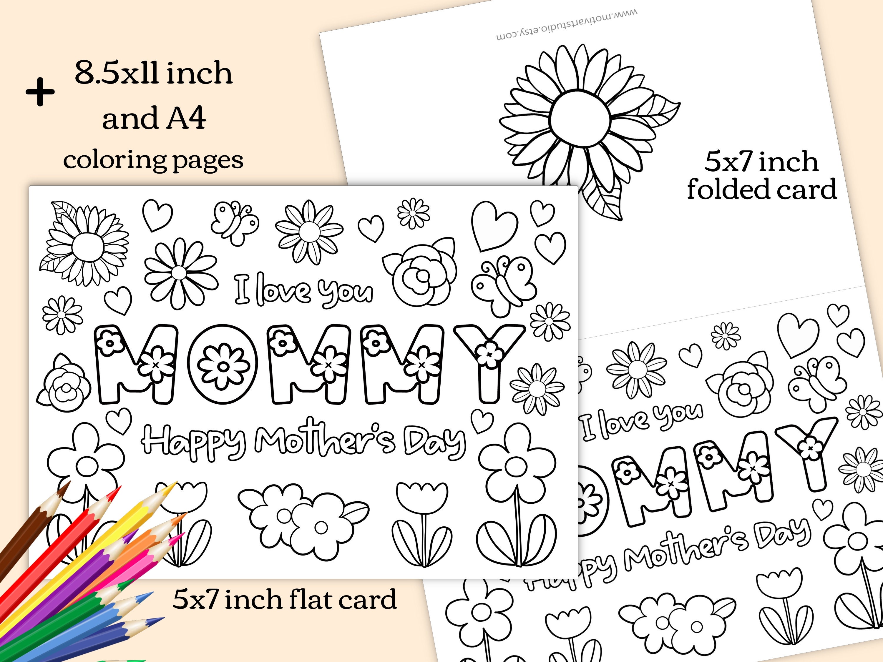 I Love You Mommy Mothers Day Coloring Card for Kids. Printable DIY ...
