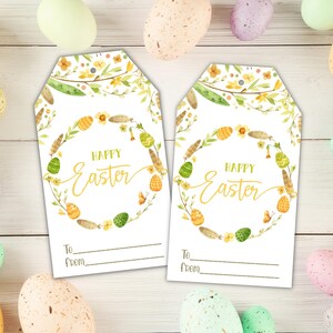 3 Printable Easter gift tags with Cute Easter Bunny, Easter Eggs and Easter wreath. Digital Download Easter Basket Tags. Easter favor tags image 9