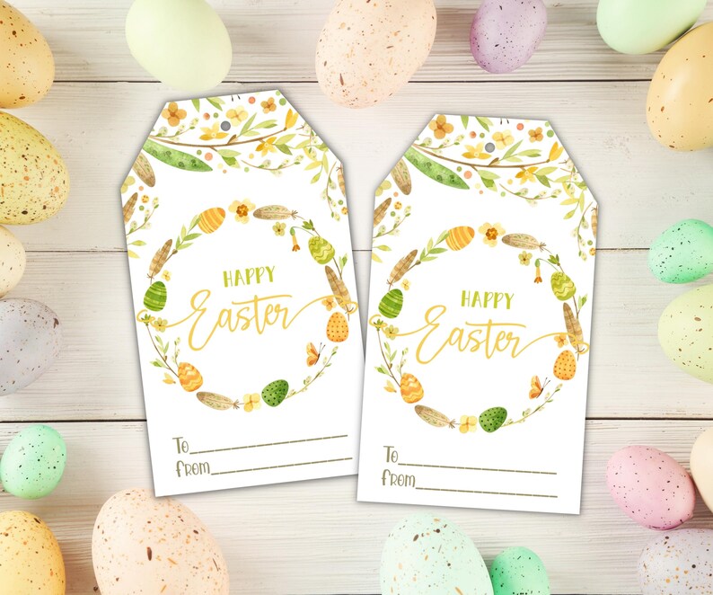 3 Printable Easter gift tags with Cute Easter Bunny, Easter Eggs and Easter wreath. Digital Download Easter Basket Tags. Easter favor tags image 9