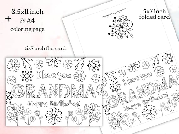Printable Coloring Birthday Card for Grandma. Grandmother - Etsy