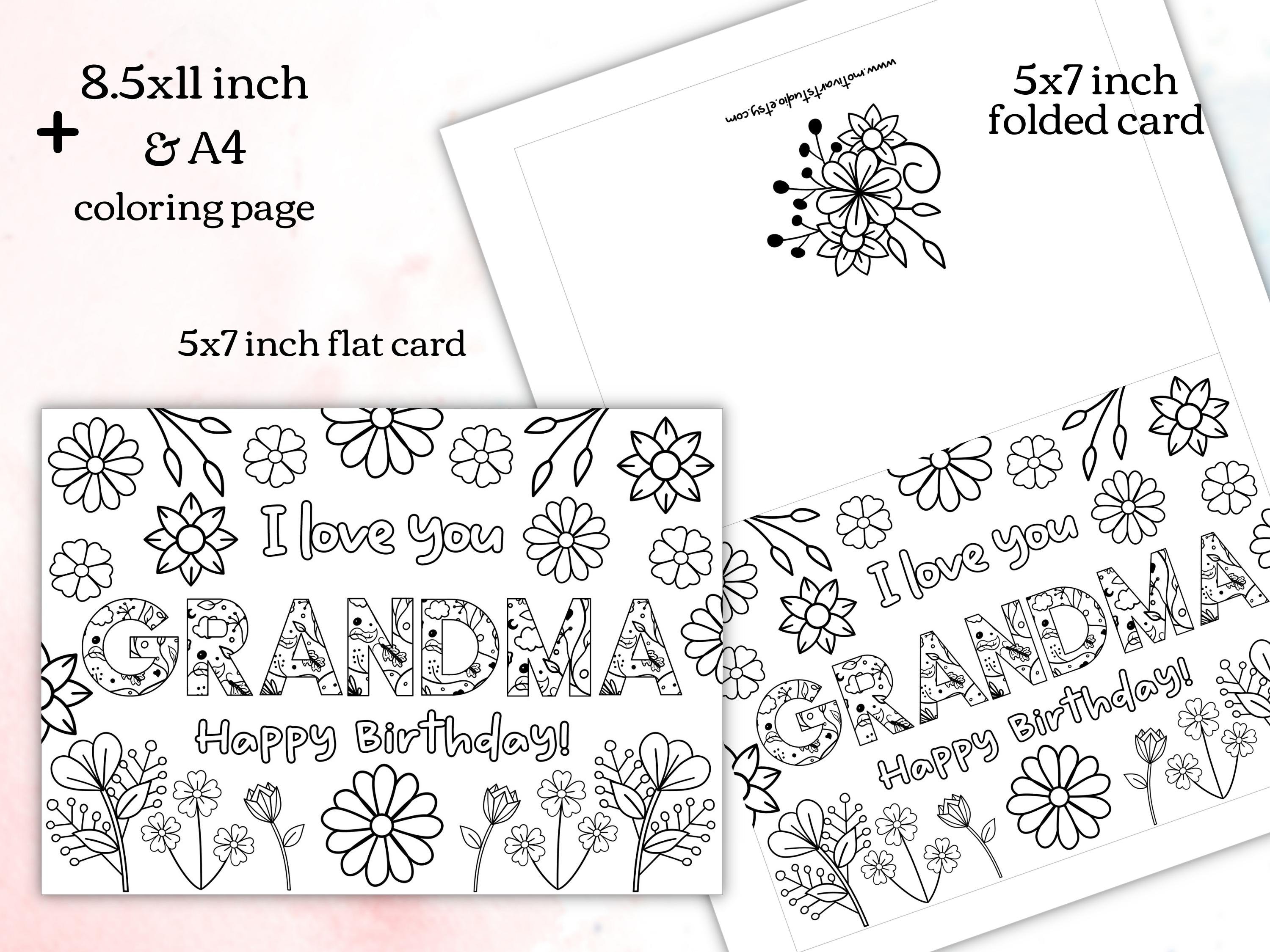 Printable Coloring Birthday Card for Grandma. Grandmother | Etsy
