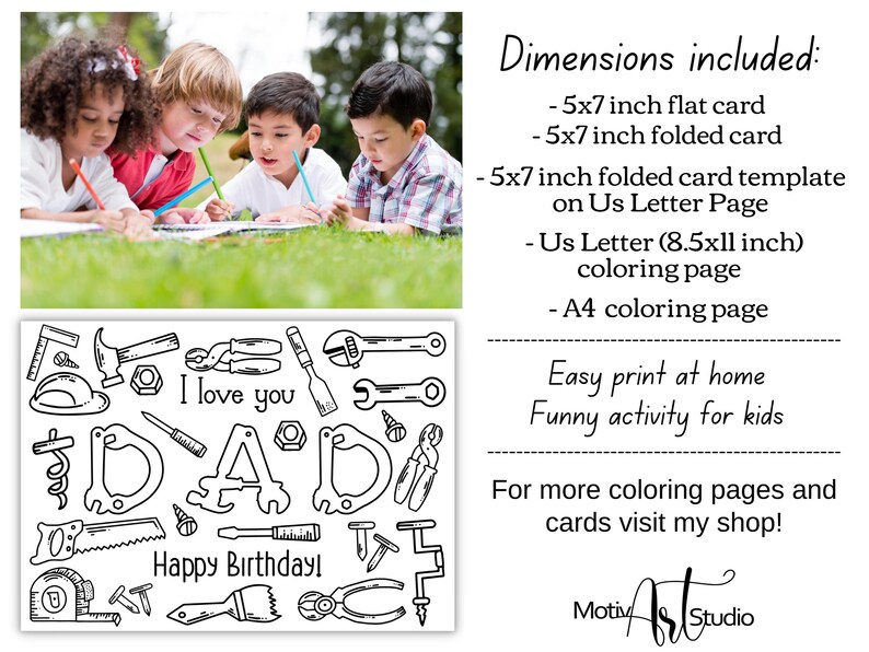 Printable Dad Birthday Coloring Card for Kids Instant - Etsy