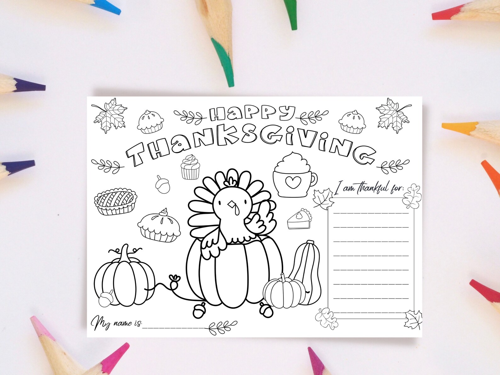 Printable Thanksgiving Coloring Placemat for Kids. Turkey | Etsy